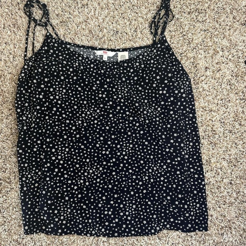 Levi's Spaghetti Strap Black & White Floral Tank‎ size XL